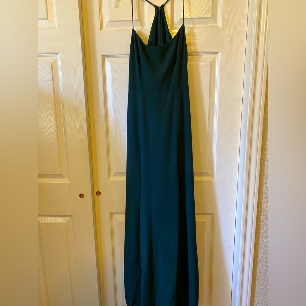 Bella Bridesmaid Dress -Designer Amsale-Hunter Green-Crepe-Size 8